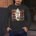 Booooks Ghost Halloween Groovy Vintage Teacher Book Reading Men's Long Sleeve T-Shirt, funny design