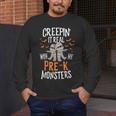 Creepin It Real Pre-K Monsters Halloween Preschool Teacher Men's Long Sleeve T-Shirt, funny design