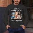Easily Distracted By Cats & History Teacher Women Men Men's Long Sleeve T-Shirt, funny design Easily Distracted By Cats & History Teacher Women Men Men's Long Sleeve T-Shirt, funny design