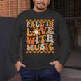 Fall In Love With Music Groovy Thanksgiving Music Teacher Men Women Girls Kids Men's Long Sleeve T-Shirt, funny design