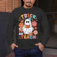 Groovy Halloween Trick Or Teach Retro Floral Ghost Teacher For Men Women Kids Men's Long Sleeve T-Shirt, funny design Groovy Halloween Trick Or Teach Retro Floral Ghost Teacher For Men Women Kids Men's Long Sleeve T-Shirt, funny design