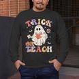 Groovy Halloween Trick Or Teach Retro Floral Ghost Teacher Men's Long Sleeve T-Shirt, funny design Groovy Halloween Trick Or Teach Retro Floral Ghost Teacher Men's Long Sleeve T-Shirt, funny design