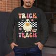 Groovy Teacher Halloween Retro Trick Or Teach Floral Ghost Men's Long Sleeve T-Shirt, funny design