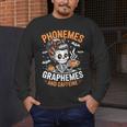 Halloween Skeleton Teacher Phonemes Graphemes Caffeine Lover Men's Long Sleeve T-Shirt, funny design Halloween Skeleton Teacher Phonemes Graphemes Caffeine Lover Men's Long Sleeve T-Shirt, funny design