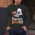 Halloween Teacher Women Cute Reading Ghost Read More Books Men's Long Sleeve T-Shirt, funny design