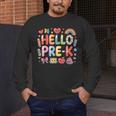 Hello Pre-K Back To School Teacher Student Fun Graphic Tee Men's Long Sleeve T-Shirt, funny design Hello Pre-K Back To School Teacher Student Fun Graphic Tee Men's Long Sleeve T-Shirt, funny design
