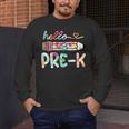 Hello Pre-K Pencil Teacher Student Tie Dye Men's Long Sleeve T-Shirt, funny design Hello Pre-K Pencil Teacher Student Tie Dye Men's Long Sleeve T-Shirt, funny design