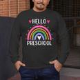 Hello Preschool Teacher Student Girls Rainbow Back To School Men's Long Sleeve T-Shirt, funny design Hello Preschool Teacher Student Girls Rainbow Back To School Men's Long Sleeve T-Shirt, funny design