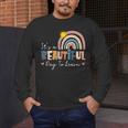 It's A Beautiful Day To Learn Cute Rainbow Boho Teacher Men's Long Sleeve T-Shirt, funny design