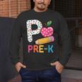 P Is For Pre K Teacher Student Pencil Apple Back To School Men's Long Sleeve T-Shirt, funny design P Is For Pre K Teacher Student Pencil Apple Back To School Men's Long Sleeve T-Shirt, funny design