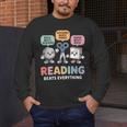 Reading Beats Everything Teacher Rock Paper Scissors Men's Long Sleeve T-Shirt, funny design Reading Beats Everything Teacher Rock Paper Scissors Men's Long Sleeve T-Shirt, funny design