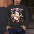 Retro Floral Ghost Trick Or Teach Groovy Teacher Halloween Men's Long Sleeve T-Shirt, funny design