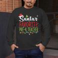 Santa's Favorite Pre-K Teacher Christmas Santa Hat Lights For Men Women Kids Men's Long Sleeve T-Shirt, funny design