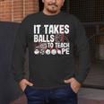 It Takes Balls To Teach Pe Teacher Chaos Coordinator US Flag Men's Long Sleeve T-Shirt, funny design It Takes Balls To Teach Pe Teacher Chaos Coordinator US Flag Men's Long Sleeve T-Shirt, funny design
