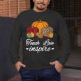 Teach Love Inspire Autumn Fall Plaid Leopard Pumpkin Teacher For Men Women Kids Men's Long Sleeve T-Shirt, funny design