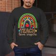 Teach Love Inspire Rainbow Leopard Cheetah Print Teacher Men's Long Sleeve T-Shirt, funny design