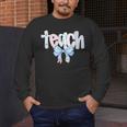 Teach Teacher Coquette Bow Pencil Back To School First Day Men's Long Sleeve T-Shirt, funny design Teach Teacher Coquette Bow Pencil Back To School First Day Men's Long Sleeve T-Shirt, funny design