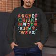 Teacher Christmas Alphabet Back To School Holiday Learning Men's Long Sleeve T-Shirt, funny design Teacher Christmas Alphabet Back To School Holiday Learning Men's Long Sleeve T-Shirt, funny design
