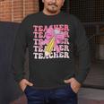 Teacher Pencil Back To School Groovy Pink Teacher First Day Men's Long Sleeve T-Shirt, funny design Teacher Pencil Back To School Groovy Pink Teacher First Day Men's Long Sleeve T-Shirt, funny design