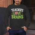 Teachers Love Brains Halloween Teacher Zombie Men's Long Sleeve T-Shirt, funny design Teachers Love Brains Halloween Teacher Zombie Men's Long Sleeve T-Shirt, funny design