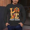 Thanksgiving Love First Grade Teacher Turkey Autumn Fall For Men Women Girls Kids Men's Long Sleeve T-Shirt, funny design