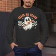 Trick Or Teach Groovy Retro Ghost Halloween Teacher Kids Men's Long Sleeve T-Shirt, funny design