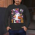 Trick Or Teach Groovy Teacher Ghost Halloween Teacher Men's Long Sleeve T-Shirt, funny design Trick Or Teach Groovy Teacher Ghost Halloween Teacher Men's Long Sleeve T-Shirt, funny design