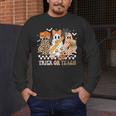 Trick Or Teach Groovy Teacher Halloween Floral Ghost Men's Long Sleeve T-Shirt, funny design