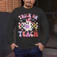 Trick Or Teach Halloween Teacher Floral Ghost Groovy Men's Long Sleeve T-Shirt, funny design