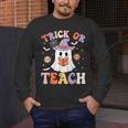 Trick Or Teach Teacher Groovy Ghost Halloween Teacher Men's Long Sleeve T-Shirt, funny design