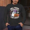 Will Trade Students For Candy Halloween Teacher Men's Long Sleeve T-Shirt, funny design