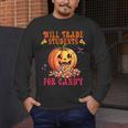 Will Trade Students For Candy Teacher Cute Halloween Pumpkin Men's Long Sleeve T-Shirt, funny design Will Trade Students For Candy Teacher Cute Halloween Pumpkin Men's Long Sleeve T-Shirt, funny design
