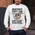 Newtons First Law Physics Jokes Science Teacher Men's Long Sleeve T-Shirt, funny design