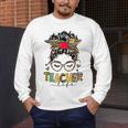 Teacher Life Messy Bun Glasses Leopard Sunflower Men's Long Sleeve T-Shirt, funny design Teacher Life Messy Bun Glasses Leopard Sunflower Men's Long Sleeve T-Shirt, funny design