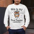 This Is My Tired Teacher Costume Skull Halloween Messy Bun Men's Long Sleeve T-Shirt, funny design