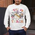 Trick Or Teach Groovy Teacher Halloween Retro Floral Ghost Men's Long Sleeve T-Shirt, funny design