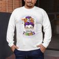 Witchy Teacher Halloween Messy Bun Teacher Bleached Men's Long Sleeve T-Shirt, funny design