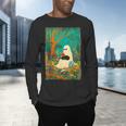 Groovy Ghost Reading Book Cat Halloween Ghost Teacher Men's Long Sleeve T-Shirt, gift for family, gift for coworker