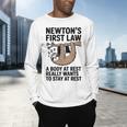 Newtons First Law Physics Jokes Science Teacher Men's Long Sleeve T-Shirt, gift for family, gift for coworker