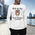 This Is My Tired Teacher Costume Skull Halloween Messy Bun Men's Long Sleeve T-Shirt, gift for family, gift for coworker