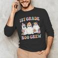1st Grade Boo Crew Groovy Halloween Floral Ghost Kid Teacher Men's Long Sleeve T-Shirt, novelty gifts, funny gifts