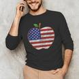 American Flag Teachers Students Apple 4th Of July Vintage Men's Long Sleeve T-Shirt, novelty gifts, funny gifts American Flag Teachers Students Apple 4th Of July Vintage Men's Long Sleeve T-Shirt, novelty gifts, funny gifts