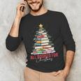 All Booked For Christmas Xmas Tree Teacher Holiday Pajamas Men's Long Sleeve T-Shirt, novelty gifts, funny gifts