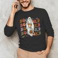 Booooks Ghost Halloween Groovy Vintage Teacher Book Reading Men's Long Sleeve T-Shirt, novelty gifts, funny gifts
