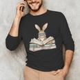 Cute Reading Bunny Glasses Books Bookworm Reader Teacher Men's Long Sleeve T-Shirt, novelty gifts, funny gifts