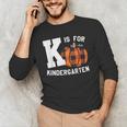 Fall Kindergarten Teacher K Is For Buffalo Plaid Pumpkin Men's Long Sleeve T-Shirt, novelty gifts, funny gifts Fall Kindergarten Teacher K Is For Buffalo Plaid Pumpkin Men's Long Sleeve T-Shirt, novelty gifts, funny gifts