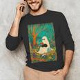 Groovy Ghost Reading Book Cat Halloween Ghost Teacher Men's Long Sleeve T-Shirt, novelty gifts, funny gifts