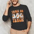 Groovy Teacher Halloween Trick Or Teach Ghost Men Women Kids Men's Long Sleeve T-Shirt, novelty gifts, funny gifts
