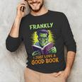 Halloween Teacher Librarian Frankenstein Reading Books Men's Long Sleeve T-Shirt, novelty gifts, funny gifts