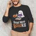 Halloween Teacher Women Cute Reading Ghost Read More Books Men's Long Sleeve T-Shirt, novelty gifts, funny gifts